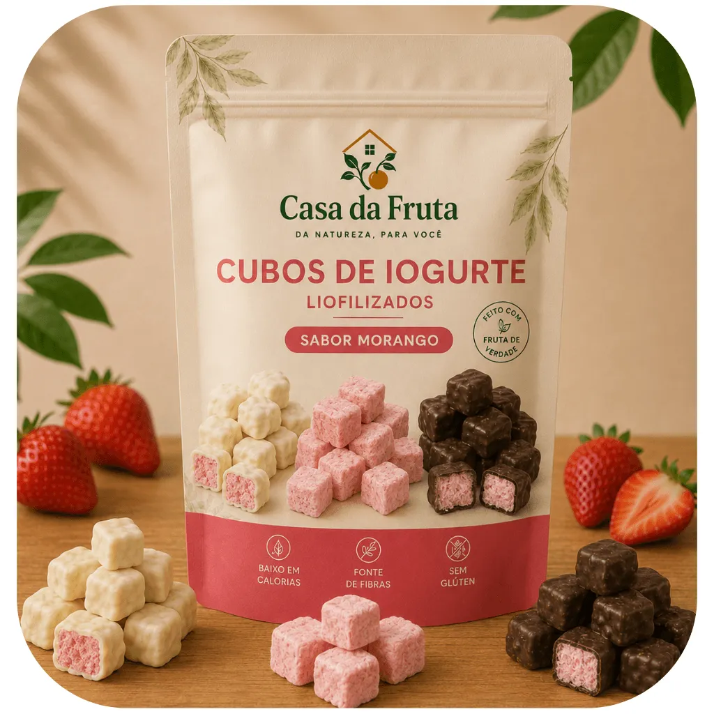 Cubos de Iogurte Liofilizados de Morango